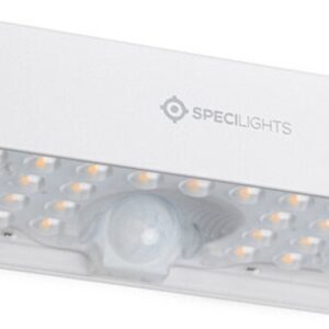 Moderne witte solar LED wandlamp met bewegingssensor aan buitenmuur