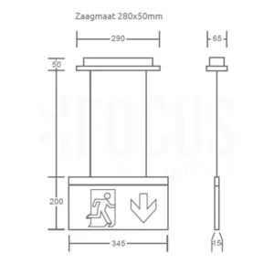 Verzonken inbouw LED noodverlichting pendant met hangend kabelsysteem en groen indicatielampje