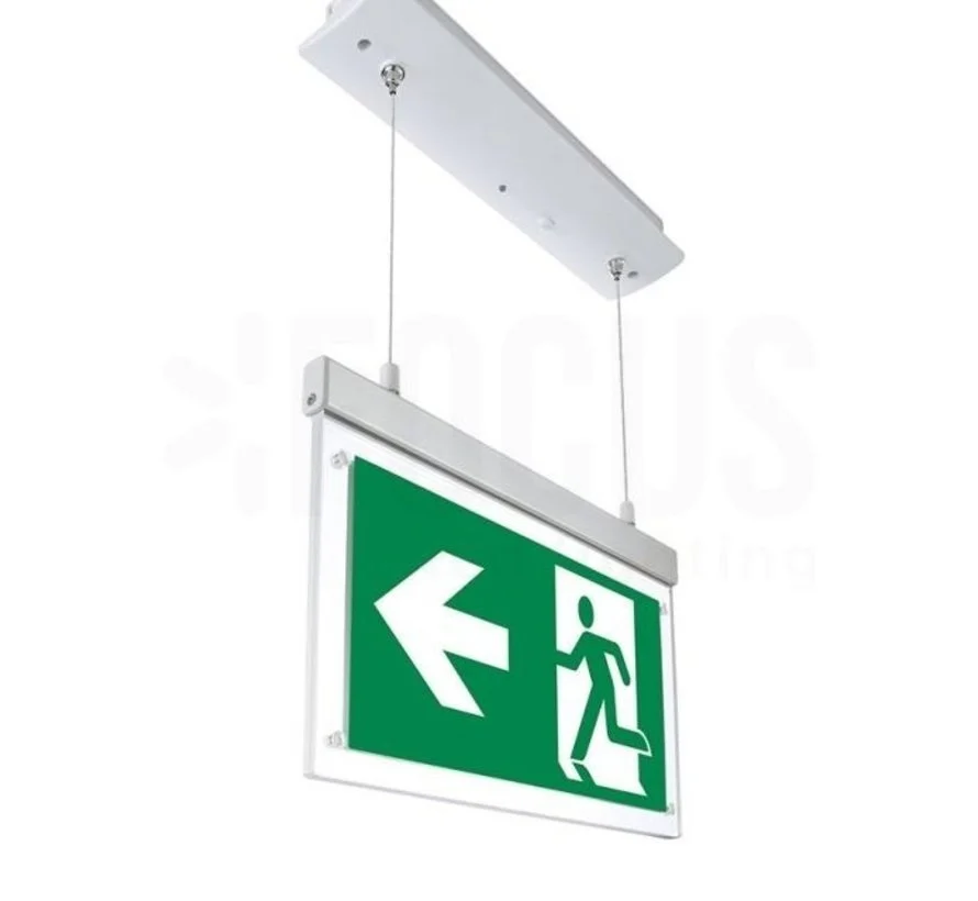 Verzonken inbouw LED noodverlichting pendant met hangend kabelsysteem en groen indicatielampje